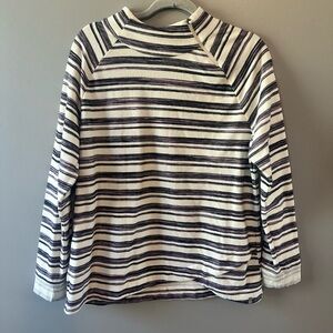 T by Talbots Pullover Top Large Purple Gray White Stripe Zip Mock Neck